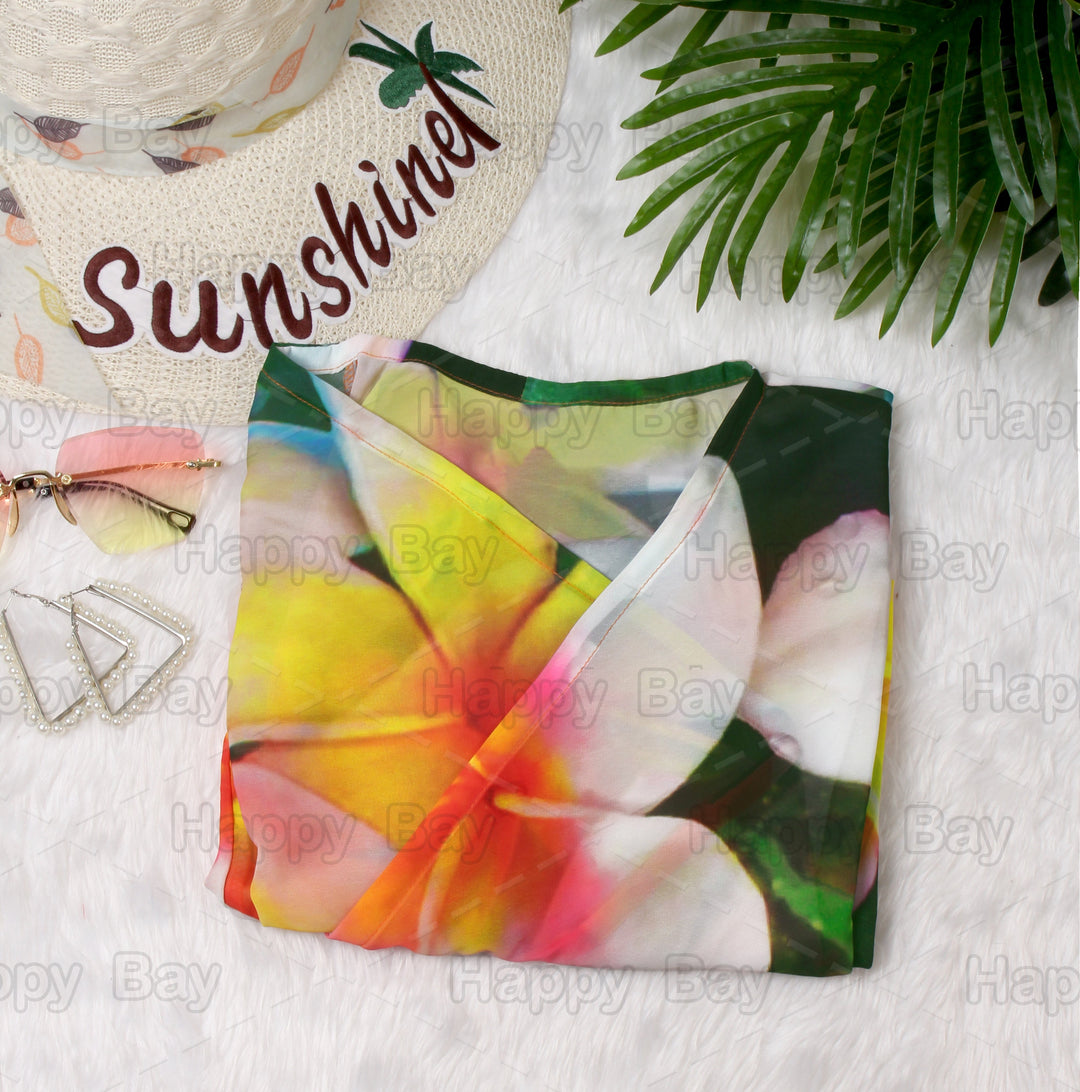 Whispers of Nature Sheer Allover Flower and Leaves Printed Kimono Shrug Jacket Cover up P03237