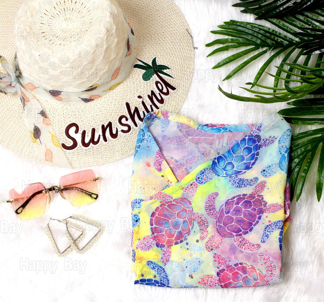 Multi Color Sheer Turtle Printed Short Kimonos For Women P03261