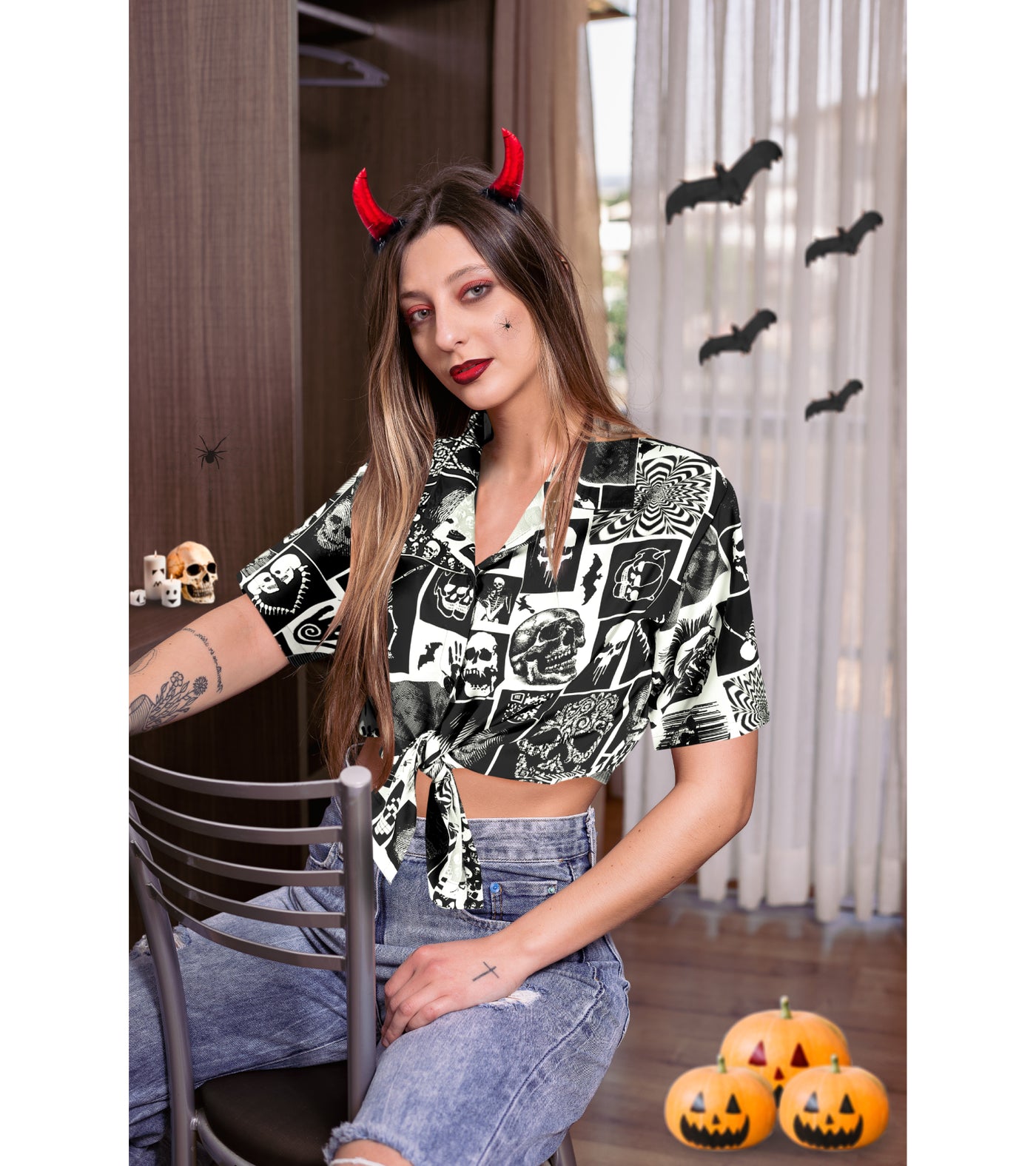 Scary Skull Halloween Shirt For Women