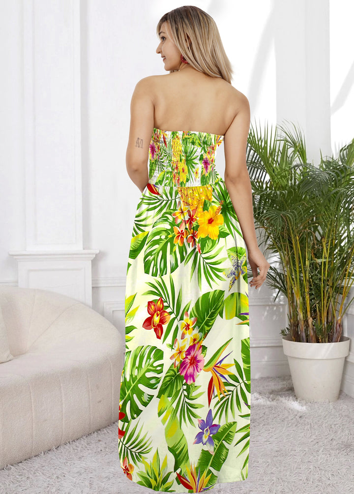 White Pineapple and Flower Print Long Tube Dress For Women P01219
