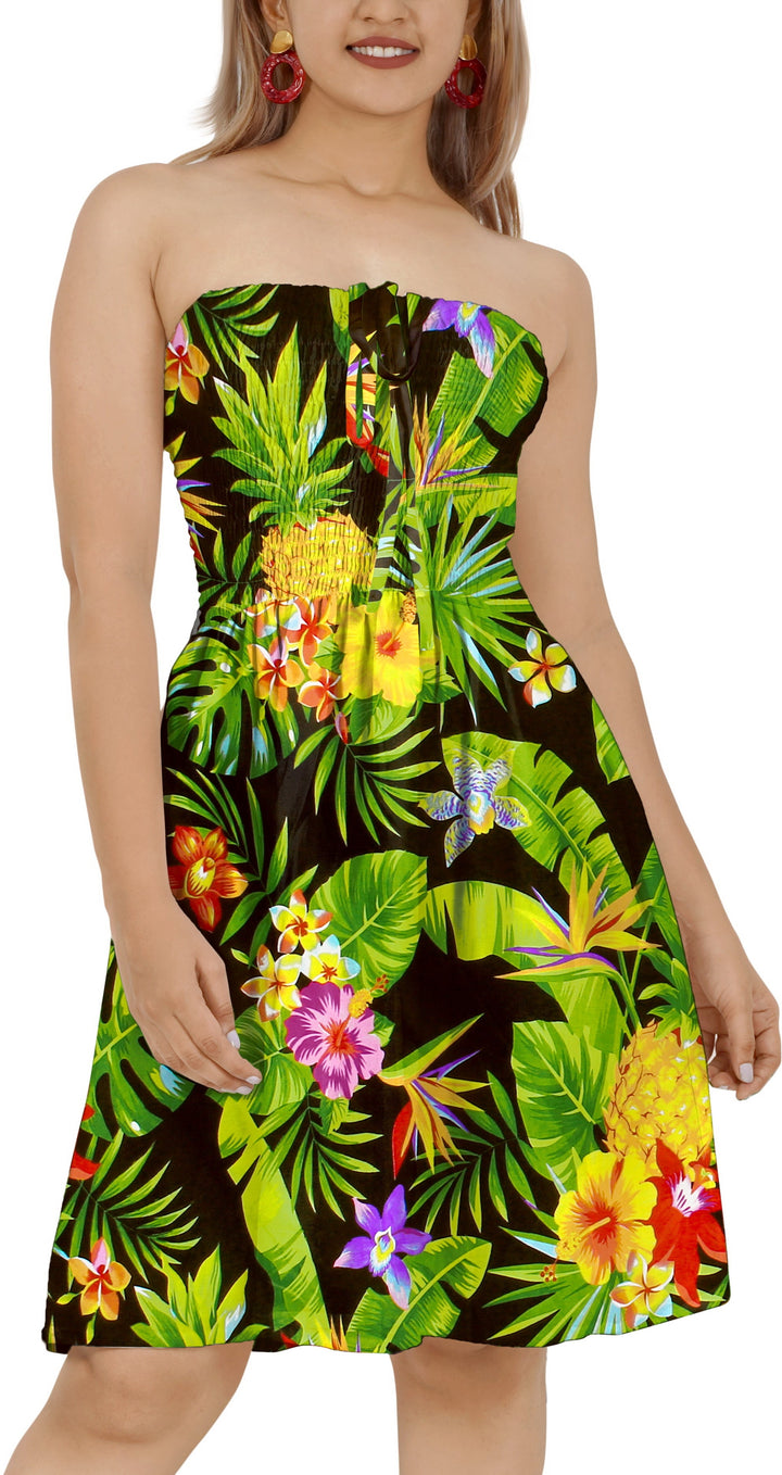 Black Fruits and Flower Printed Short Tube Dress For Women P01021