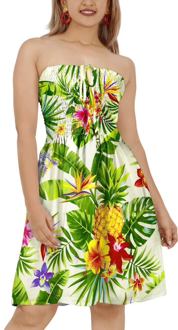 White Floral Printed Short Tube Dress For Women P01023