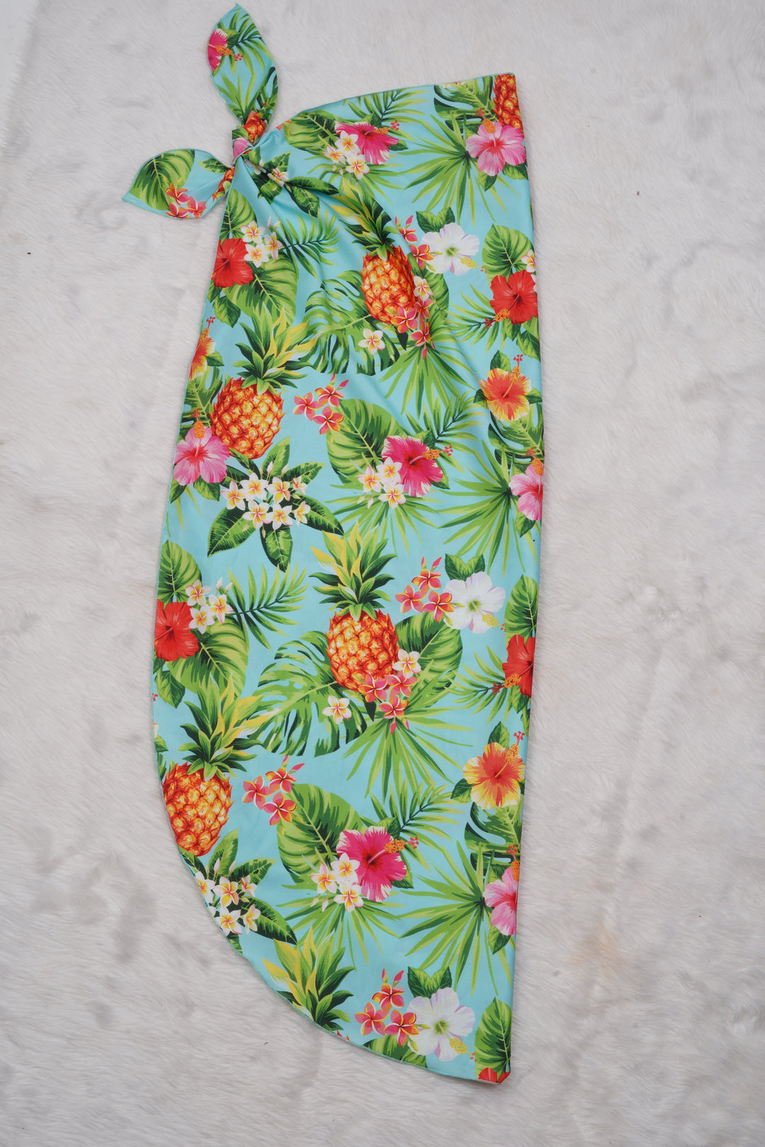 Sea Green Non-Sheer Beach Wrap For Women with Allover Pineapple, Leaves and Floral Print P06468