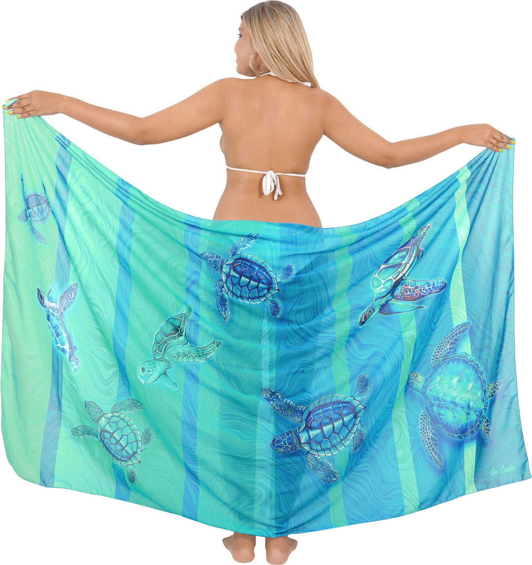 Embrace Oceanic Tranquility Blue Sheer Underwater Turtle Printed Beach Wrap For Women P06792