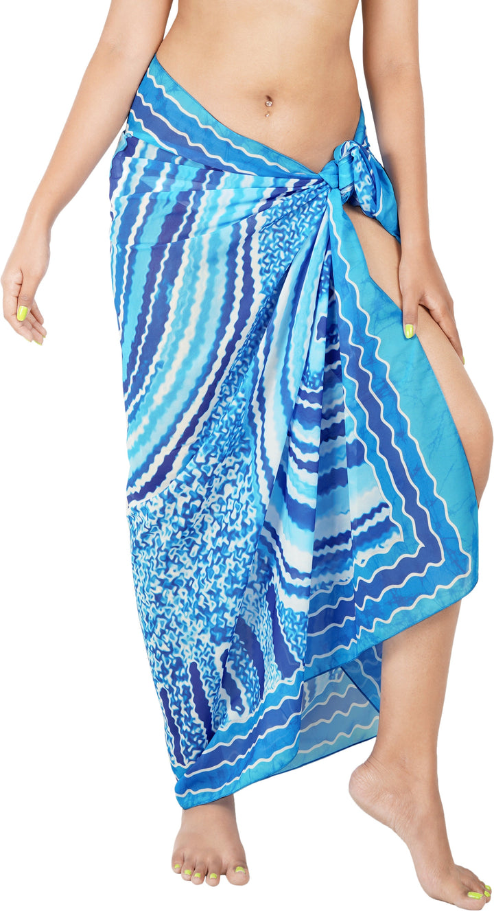 Ocean-Inspired Elegance BlueSheer Abstract Printed Beach Wrap For Women P06797