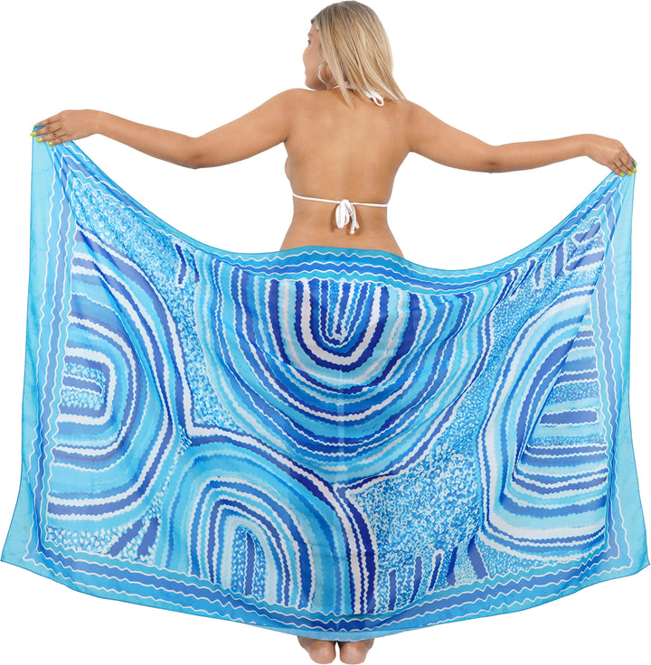 Ocean-Inspired Elegance BlueSheer Abstract Printed Beach Wrap For Women P06797