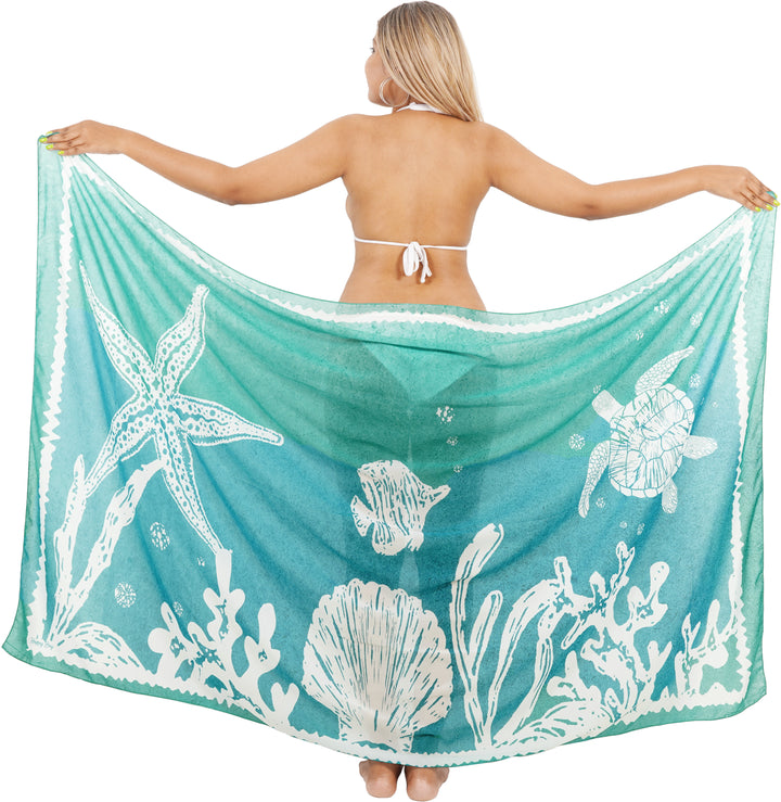 Dive into Aquatic Beauty Sea Green Sheer Underwater View Printed Beach Wrap For Women P07306