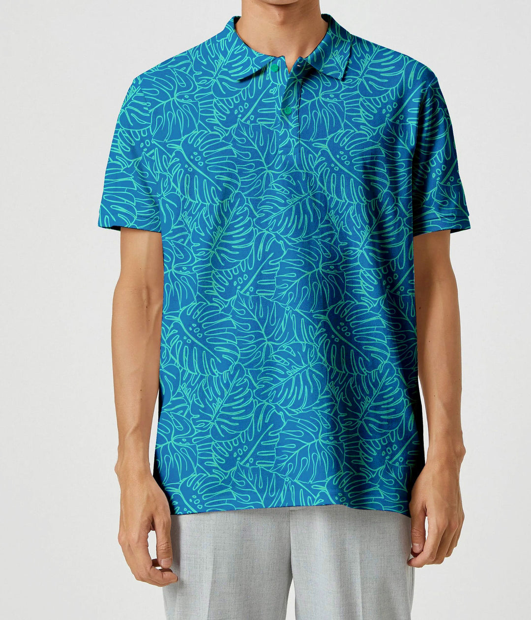 Royal Blue Allover Monstera Leaves Men&
