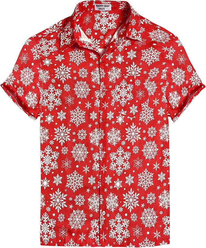 Lightweight Linen Effect Snowflakes Christmas Mens Shirt Sunset's Kiss