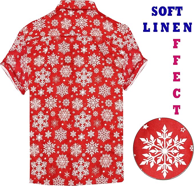 Lightweight Linen Effect Snowflakes Christmas Mens Shirt Sunset's Kiss