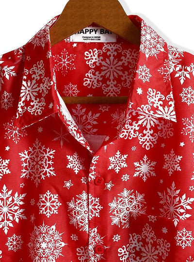 Lightweight Linen Effect Snowflakes Christmas Mens Shirt Sunset's Kiss