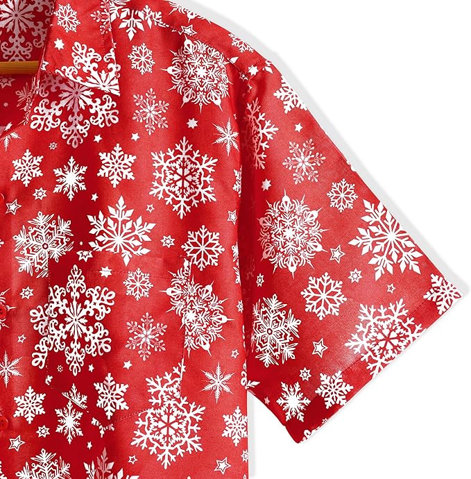 Lightweight Linen Effect Snowflakes Christmas Mens Shirt Sunset's Kiss