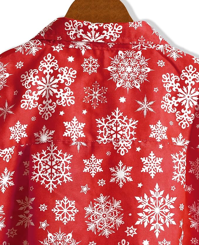 Lightweight Linen Effect Snowflakes Christmas Mens Shirt Sunset's Kiss