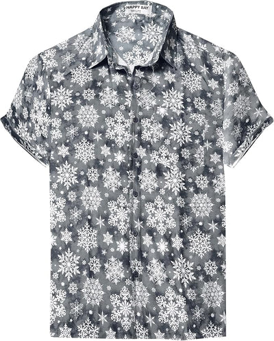 HAPPY BAY Men's Hawaiian Shirt - Aloha Tropical Print Short Sleeve Shirt, Bleached Palm (Size S)