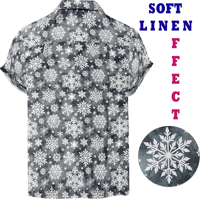 Lightweight Linen Effect Snowflakes Christmas Mens Shirt Grey