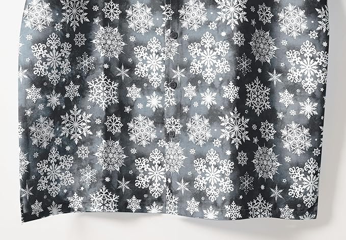 Lightweight Linen Effect Snowflakes Christmas Mens Shirt Grey