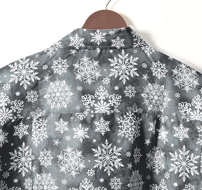 Lightweight Linen Effect Snowflakes Christmas Mens Shirt Grey