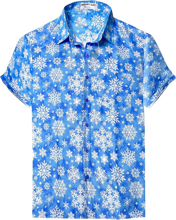 Lightweight Linen Effect Snowflakes Christmas Mens Shirt Midnight Blue