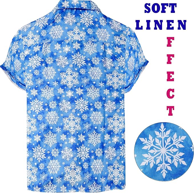 Lightweight Linen Effect Snowflakes Christmas Mens Shirt Midnight Blue