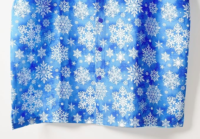 Lightweight Linen Effect Snowflakes Christmas Mens Shirt Midnight Blue