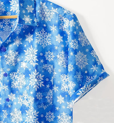 Lightweight Linen Effect Snowflakes Christmas Mens Shirt Midnight Blue