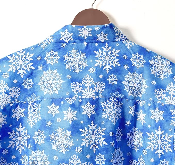 Lightweight Linen Effect Snowflakes Christmas Mens Shirt Midnight Blue