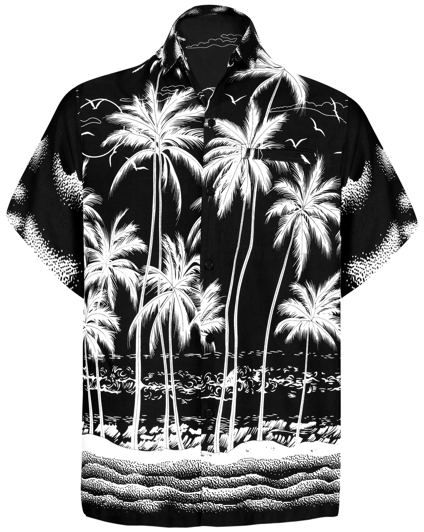Black Aloha Palm Tree Beach View Printed Men Shirt P00001
