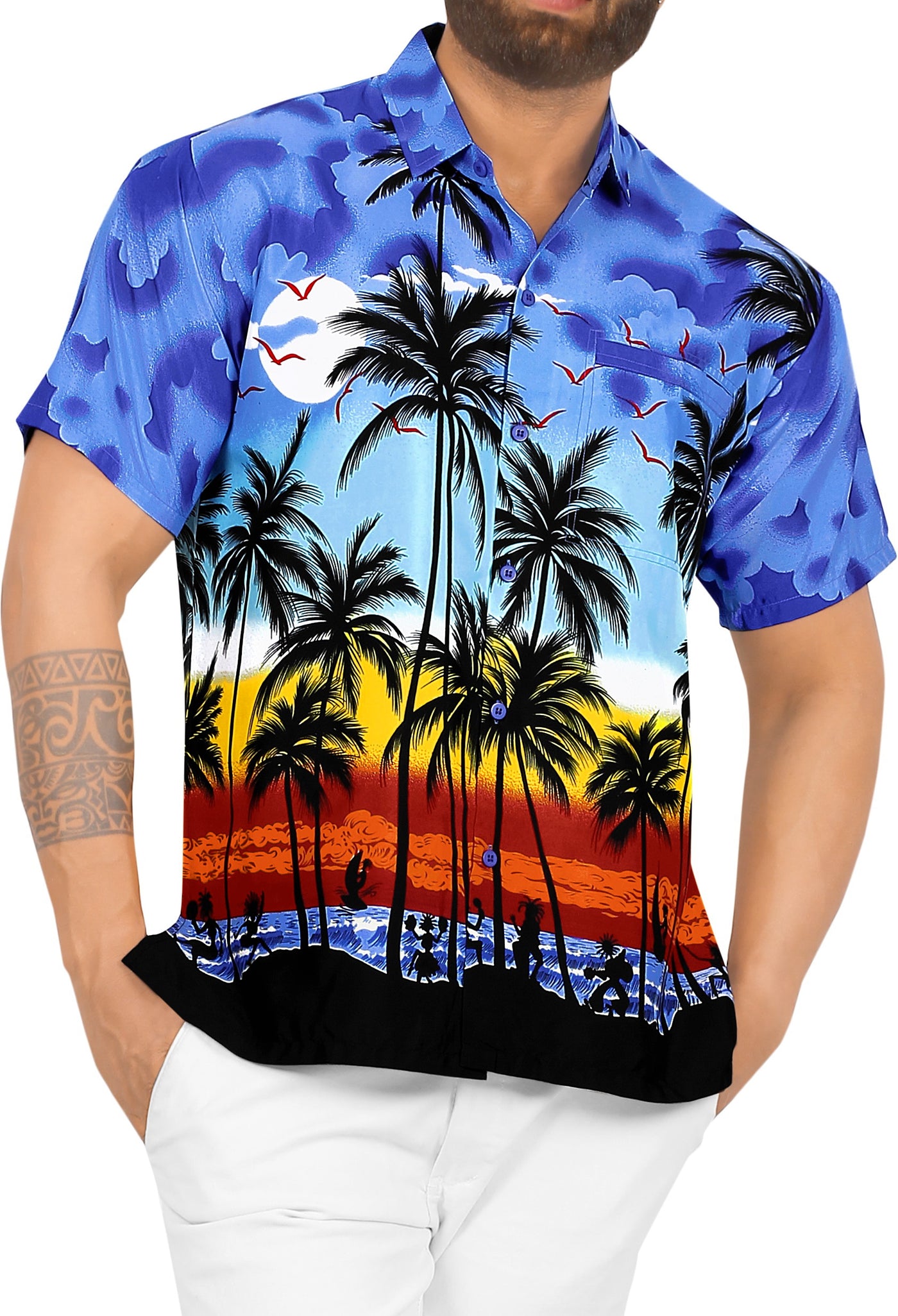 HAPPY BAY Men's Summer Beach Hawaii Shirt, Royal Blue P00003