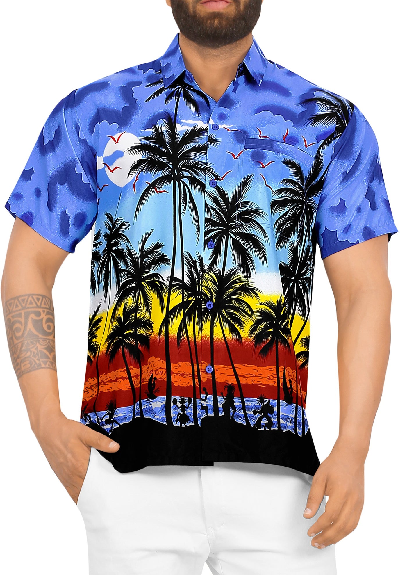 HAPPY BAY Men's Summer Beach Hawaii Shirt, Royal Blue P00003