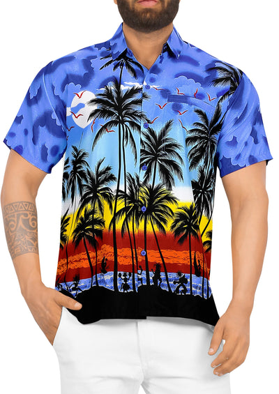 HAPPY BAY Men's Summer Beach Hawaii Shirt, Royal Blue P00003