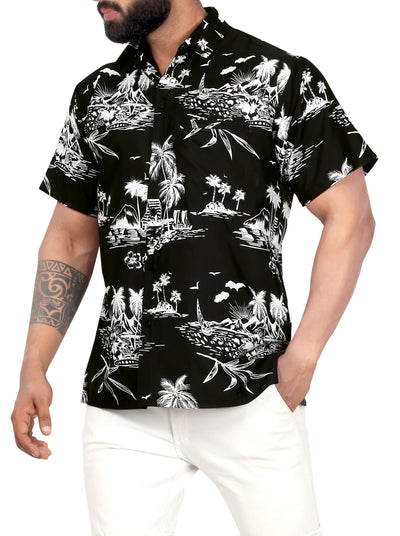 Aloha Black Shirt For Men Palm Tree and Island P00004