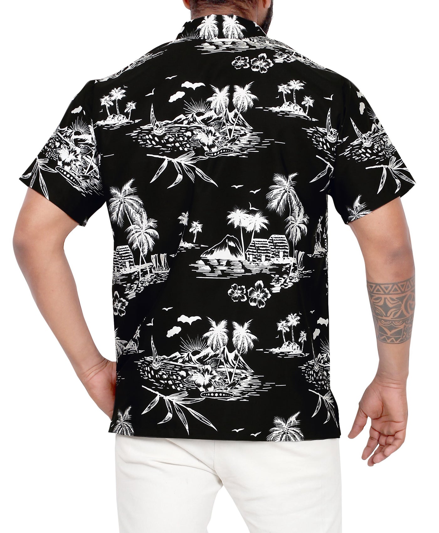 Aloha Black Shirt For Men Palm Tree and Island P00004