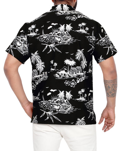 Aloha Black Shirt For Men Palm Tree and Island P00004