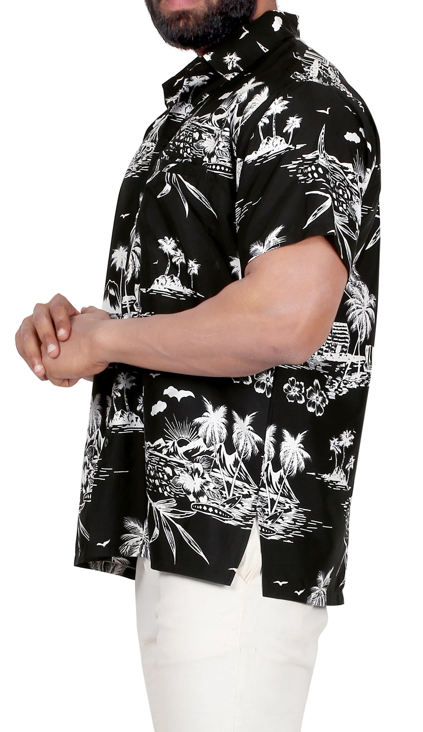 Aloha Black Shirt For Men Palm Tree and Island P00004