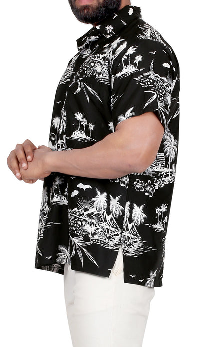 Aloha Black Shirt For Men Palm Tree and Island P00004