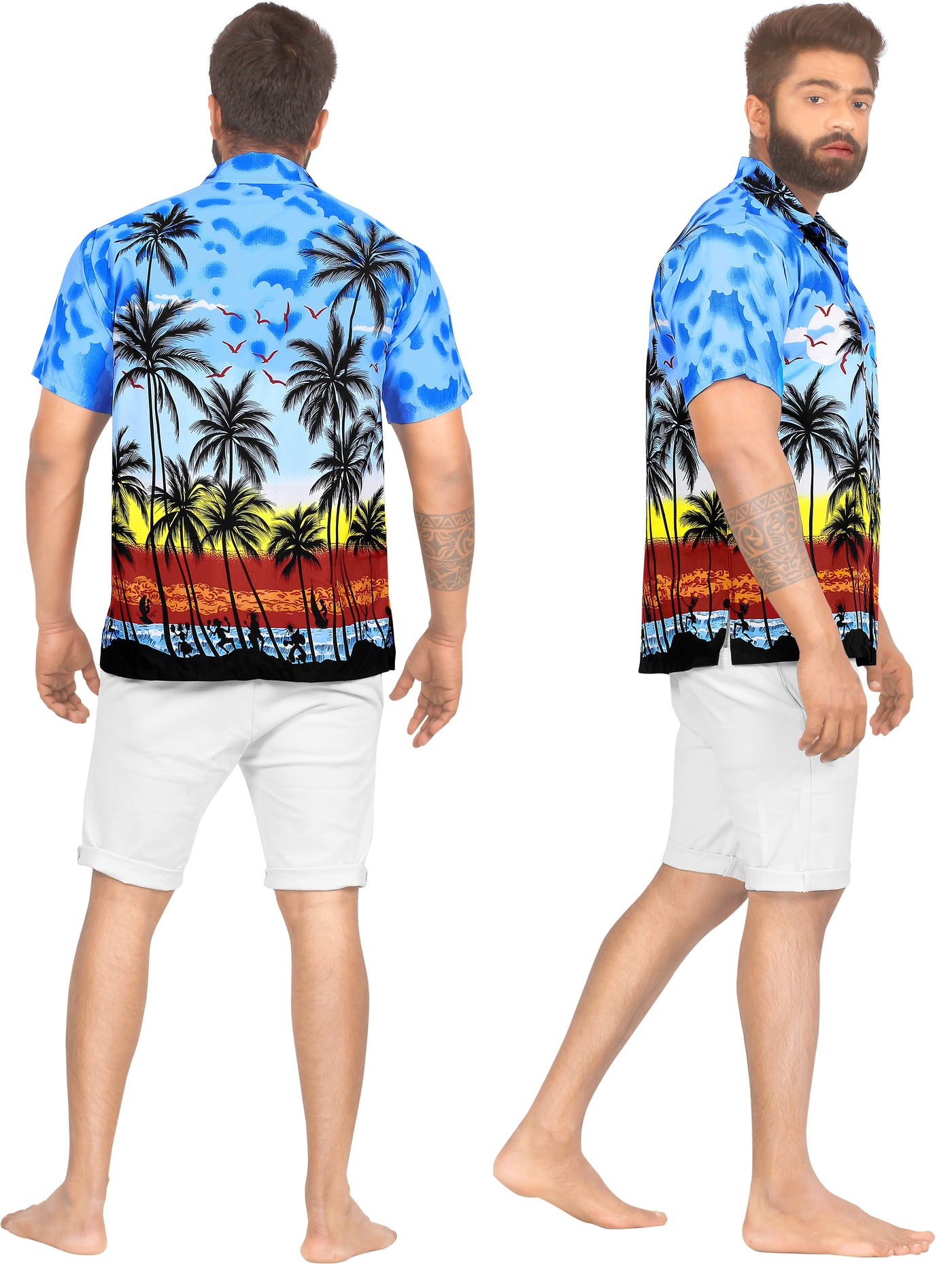 La Leela Men's Summer Palm Tree Beach Shirt Cyan P00005