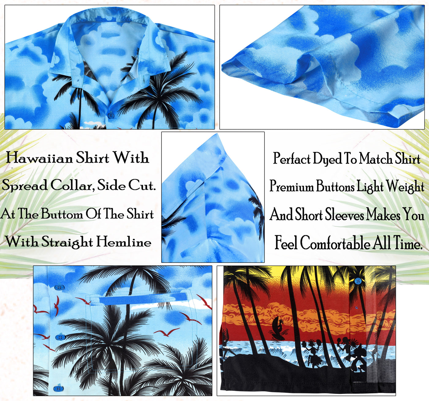 La Leela Men's Summer Palm Tree Beach Shirt Cyan P00005