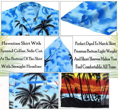La Leela Men's Summer Palm Tree Beach Shirt Cyan P00005