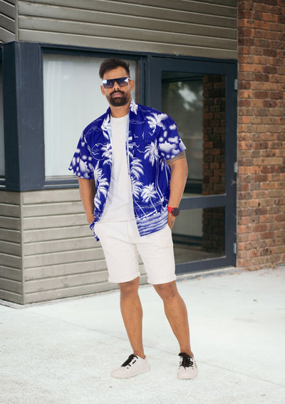 HAPPY BAY Men's Island Casual Beach Shirt Royal Blue P00012