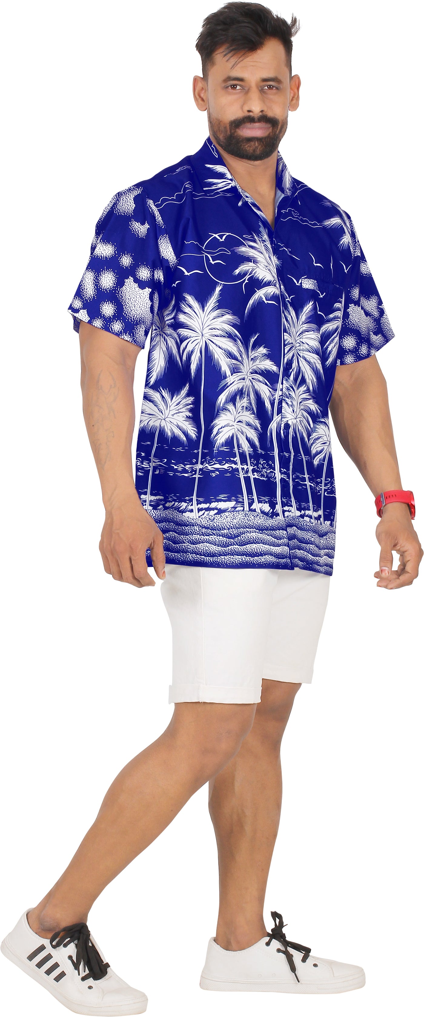 HAPPY BAY Men's Island Casual Beach Shirt Royal Blue P00012