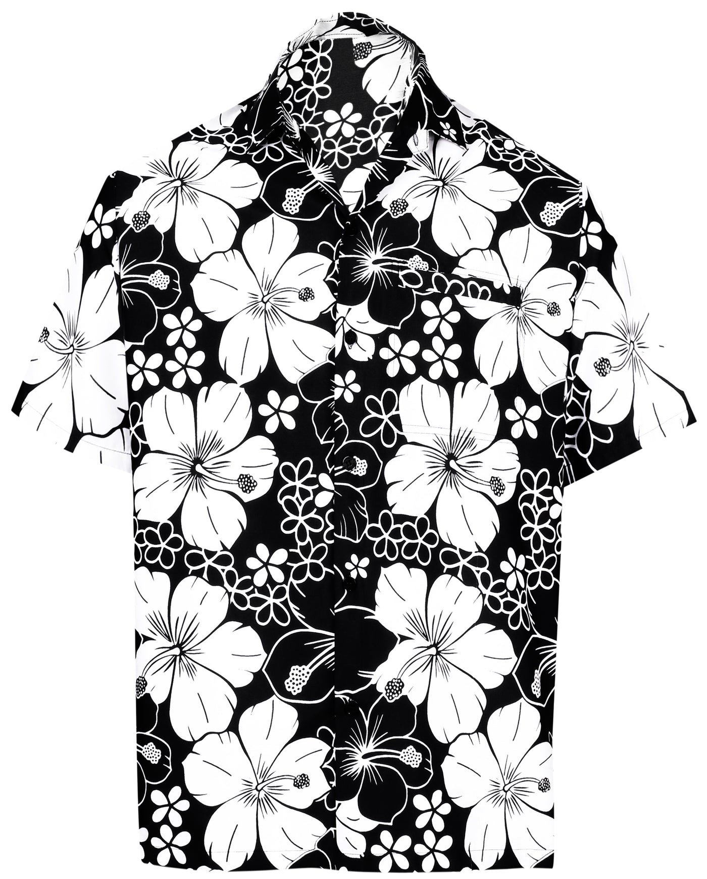 HAPPY BAY Men's Hibiscus Beach Hawaiian Shirt Black P00014