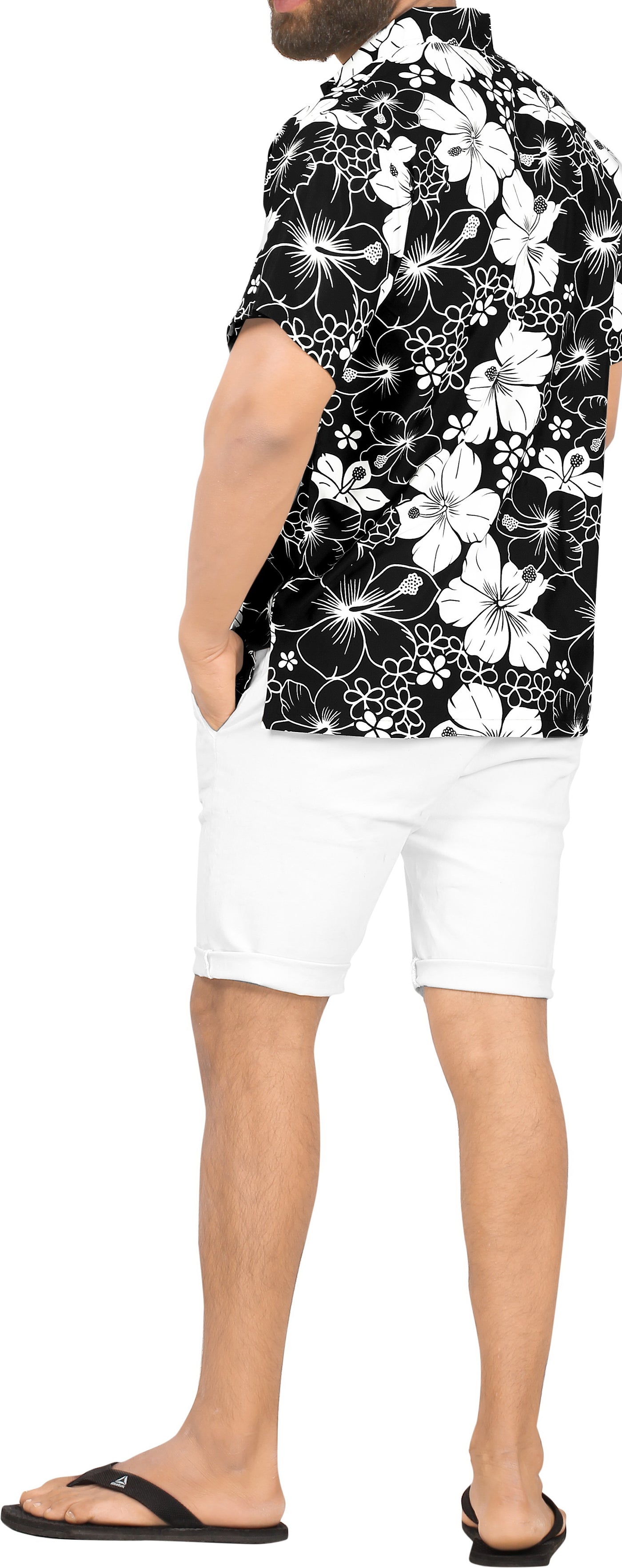 HAPPY BAY Men's Hibiscus Beach Hawaiian Shirt Black P00014