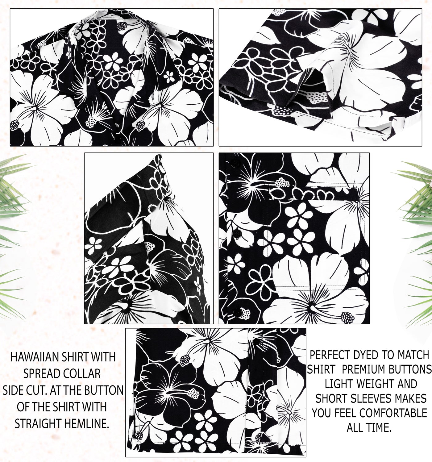 HAPPY BAY Men's Hibiscus Beach Hawaiian Shirt Black P00014