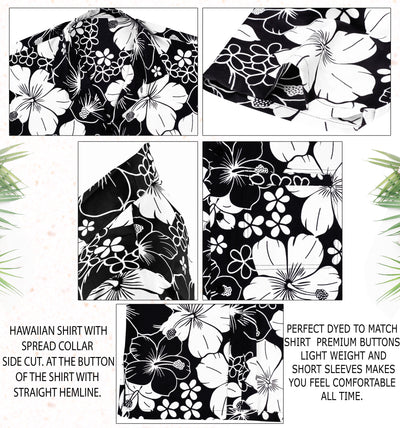 HAPPY BAY Men's Hibiscus Beach Hawaiian Shirt Black P00014