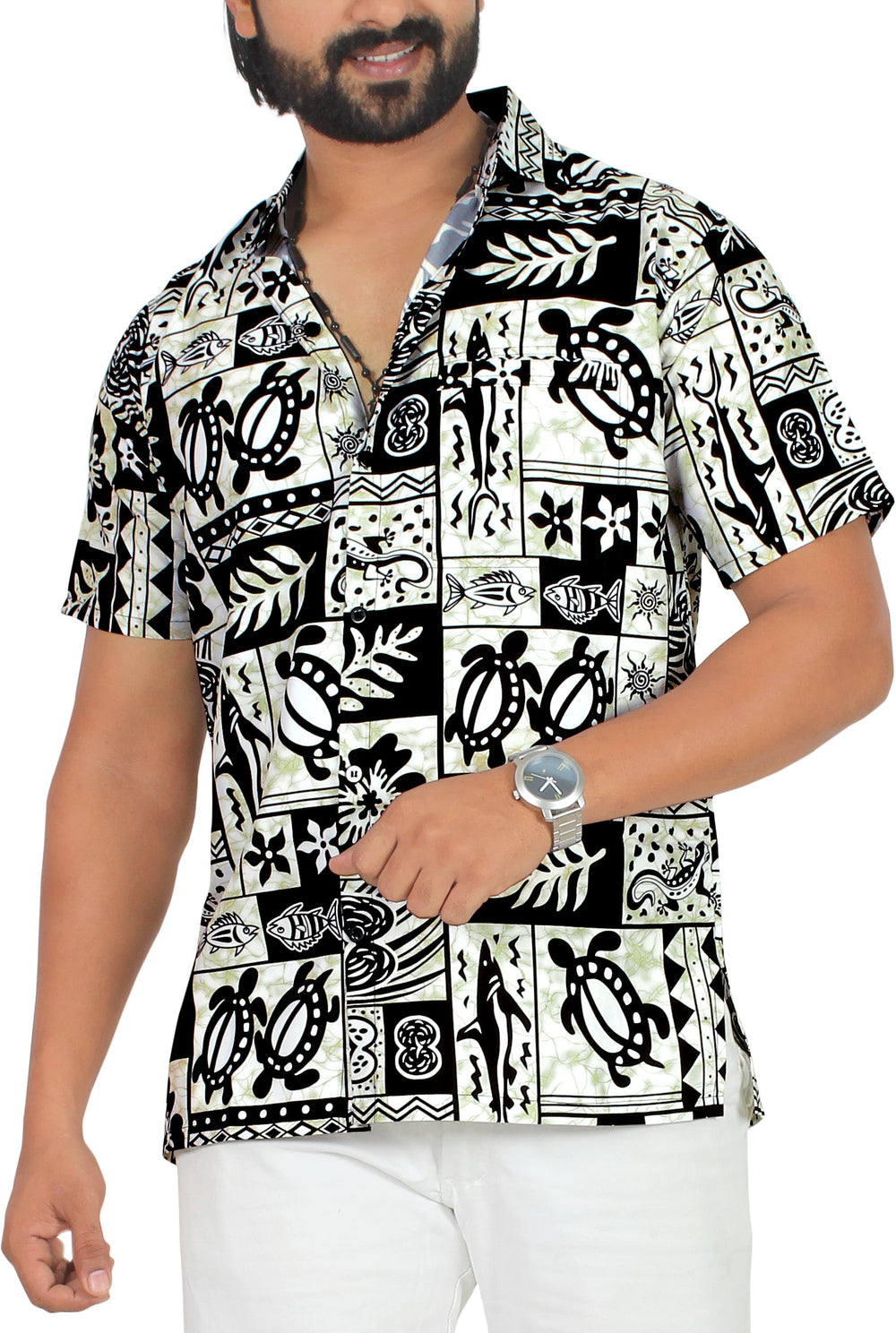 LA LEELA Men's Aloha Hawaiian Shirt Short Sleeve - Casual Summer Beach Vacation Cruise Button Down Shirt S Black P00019