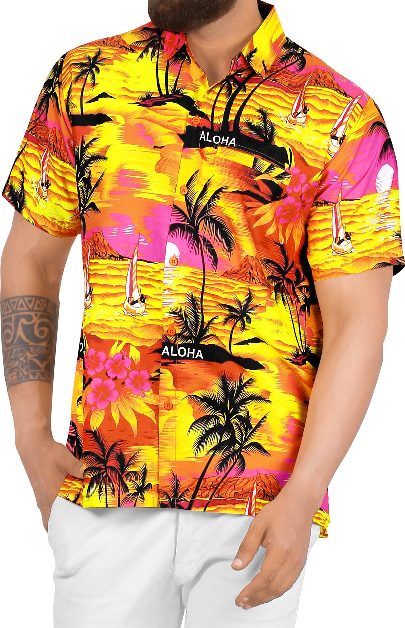 HAPPY BAY Men's Hawaiian Beach Shirt Summer Island,P00023