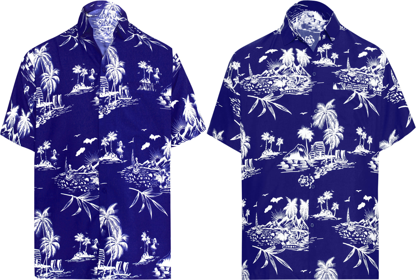 HAPPY BAY Men's Island View Aloha Beach Shirt,Indigo P00024