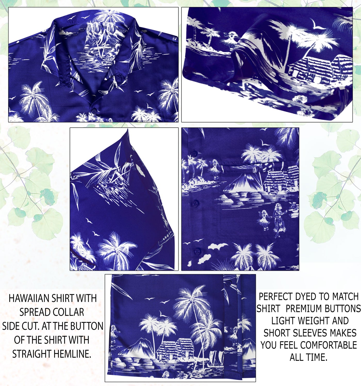 HAPPY BAY Men's Island View Aloha Beach Shirt,Indigo P00024