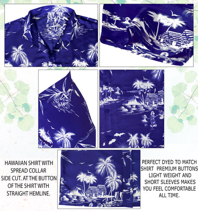 HAPPY BAY Men's Island View Aloha Beach Shirt,Indigo P00024
