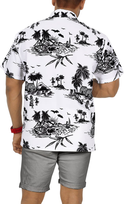 HAPPY BAY Men's Beach Shirt  Tropical Island, White P00025